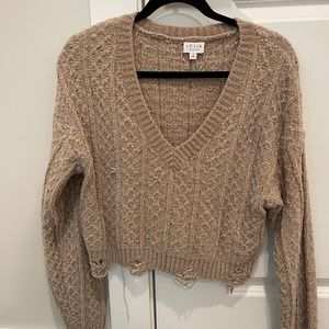 LELIS, CROP TOP SWEATER, TAN, SIZE SMALL